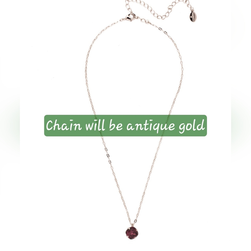 SORRELLI Siren Cushion Cut Pendant Necklace Amethyst with Antique Gold Chain - Picture 3 of 9